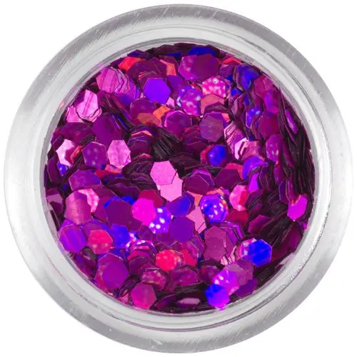 Hexagoane roz-violet cu luciu holografic, 2mm