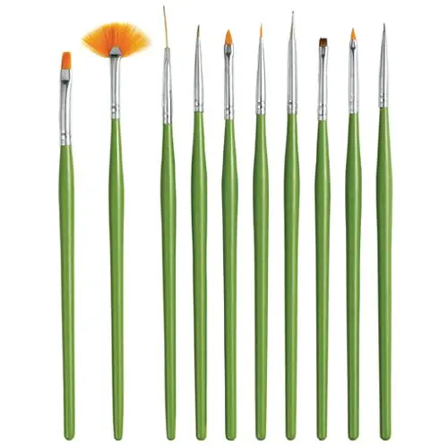 Pensule pentru decorarea unghiilor, verde deschis - set de 10 piese