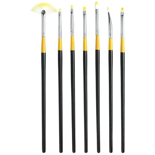 Set de pensule pentru modelarea unghiilor, negru cu galben - 7 piese