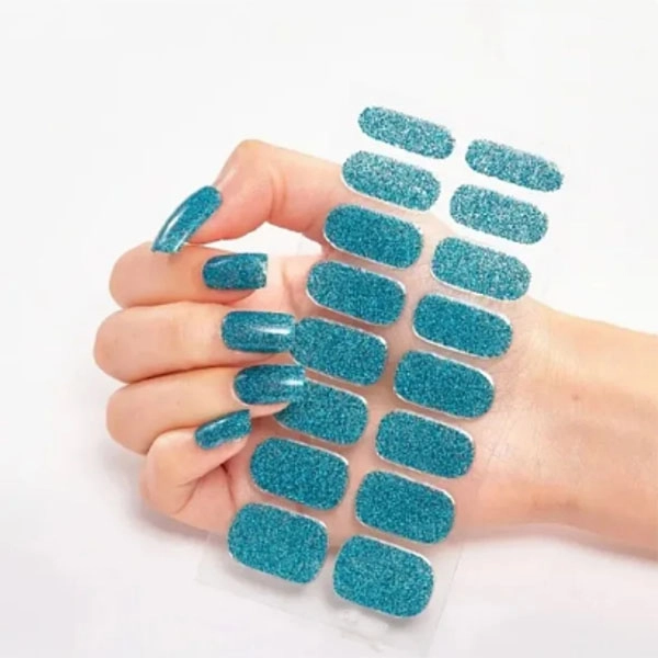 Self-Adhesive Nail Stickers -blue with glitters