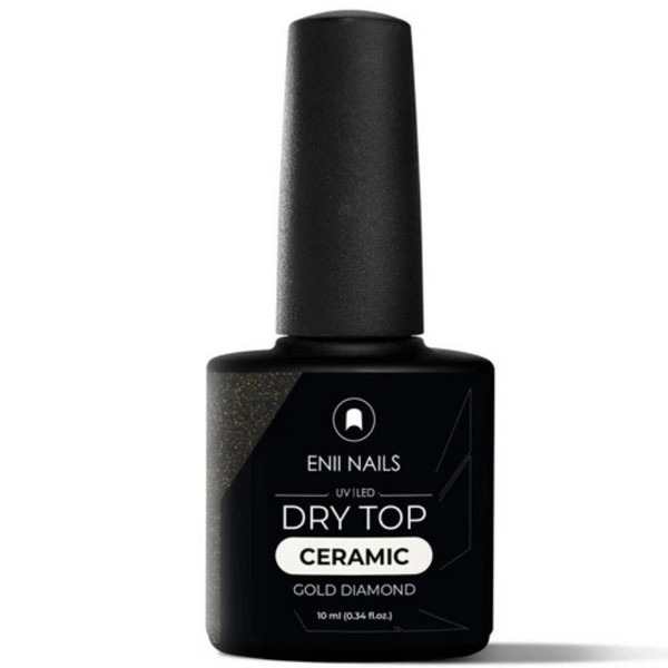 Top Coat fără curgere - Dry Top Ceramic cu sclipici aurii, 10 ml