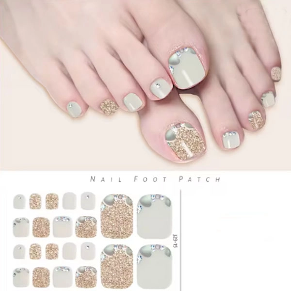 Self-Adhesive Nail Stickers - pale green and gold with glitters