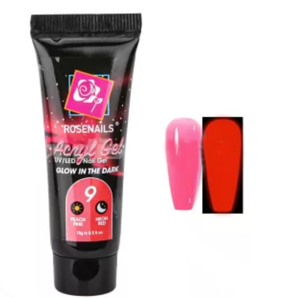 Colorat Gel Poly - Glow in the dark PEACH PINK/NEON RED no.9, 15g