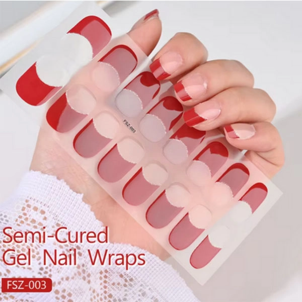 Self-Adhesive Nail Stickers - French manicure, red with decorations