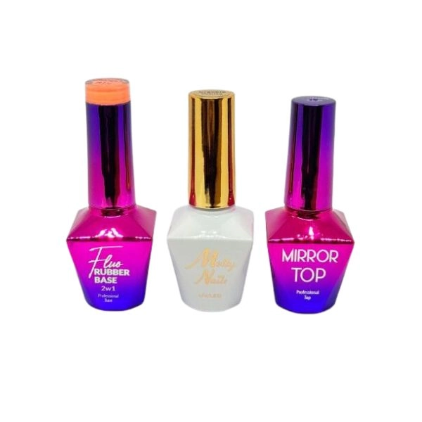 Set Molly Crackle Hybrid Gel Lak White + Mirror Top + Rubber Base Mambo Mix