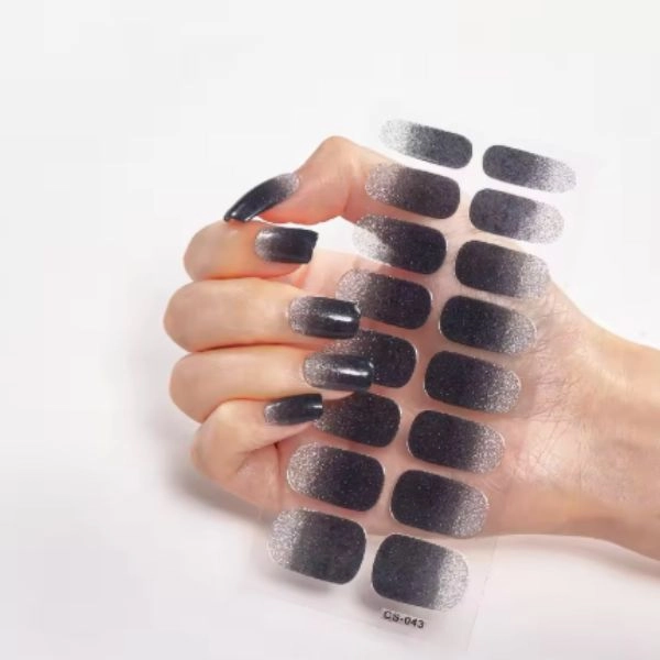 Self-Adhesive Nail Stickers - black and silver with glitters