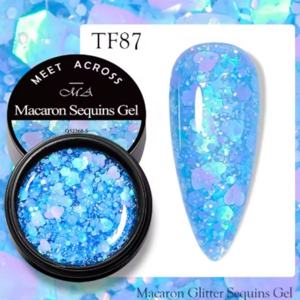 Gel colorat LED UV - Macaron glitter, Blue 8ml