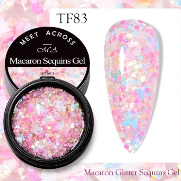 Gel colorat LED UV - Macaron glitter, Pink 8ml