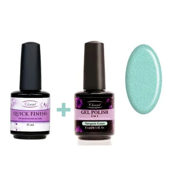 Set Quick Finish + gel colorat Turquois Green, 15ml