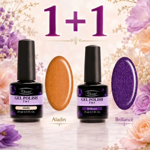 Oja semipermanentă Christel, 2 în 1 – Brilliance 15 ml + OFERTĂ: Oja semipermanentă Aladin, 15 ml GRATUIT
