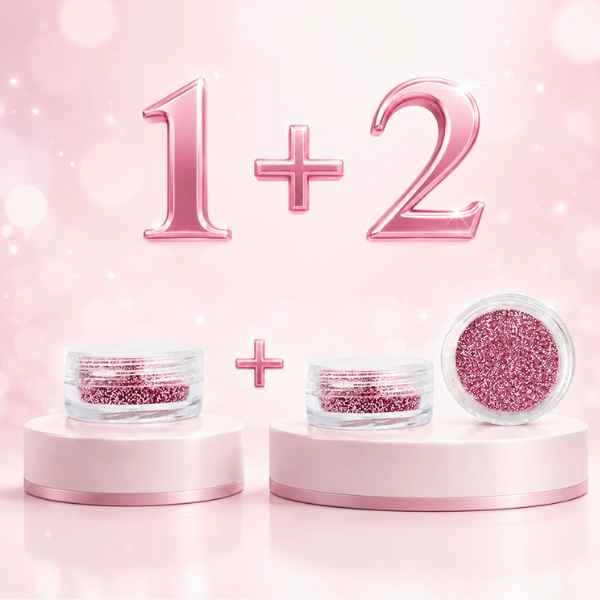 Pudră nail art - roz cu sclipici - OFERTĂ 1+2 GRATUIT