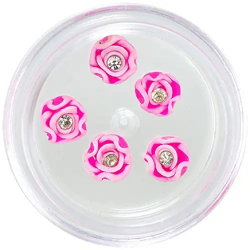 Decorațiuni unghii - flori acrilice, roz aprins și albe, cu stras