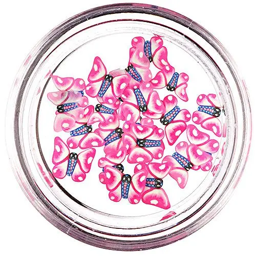 Fimo Nail Art - fluturași tăiați de culoare roz-alb