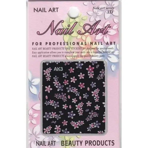 Sticker 3d nail art - flori roz şi mov